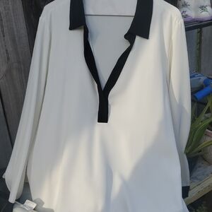 Calvin Klein Ivory Blouse with Black Collar